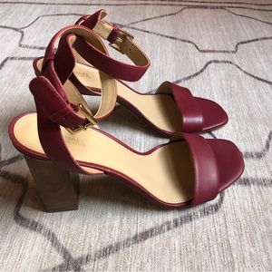 MICHAEL Michael Kors Leather Sandal with Wood Block Heel (Magenta)